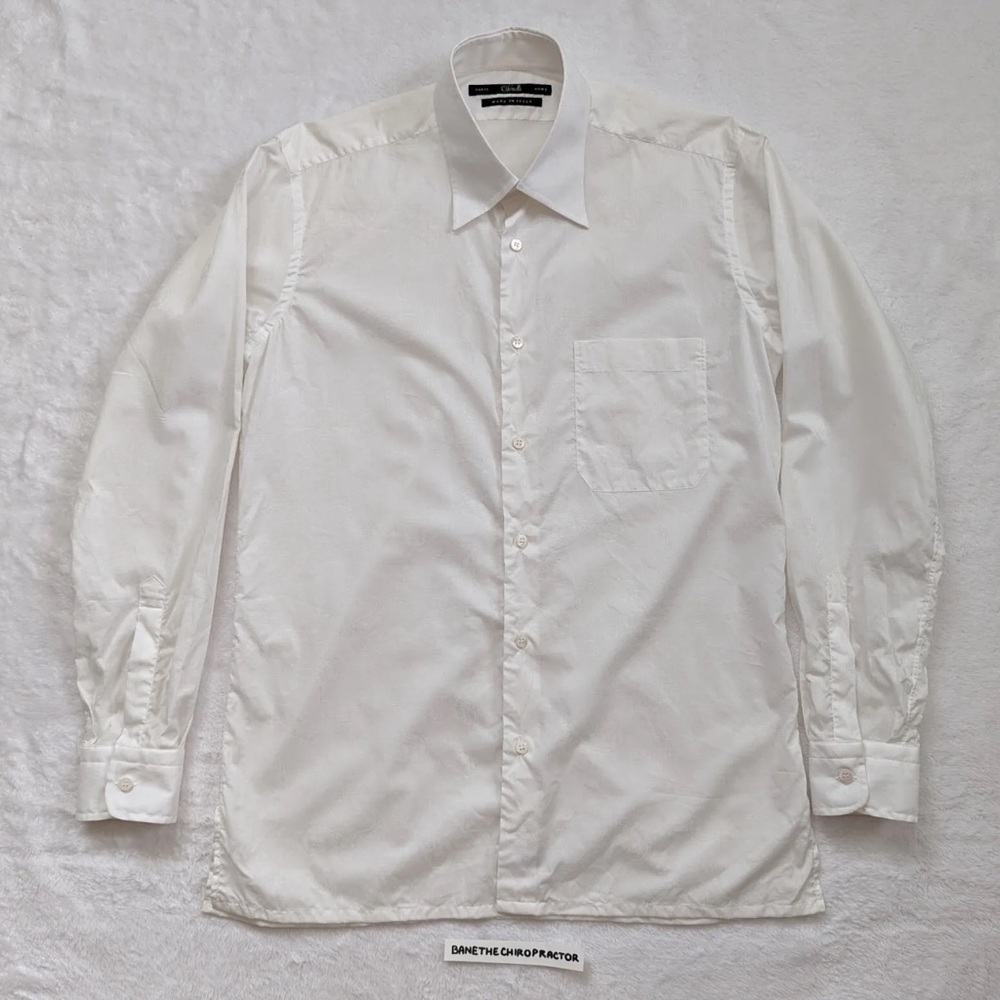 Cifonelli Paris Subtle Tonal Paisley Sheer Cotton White Dress Button Shirt M